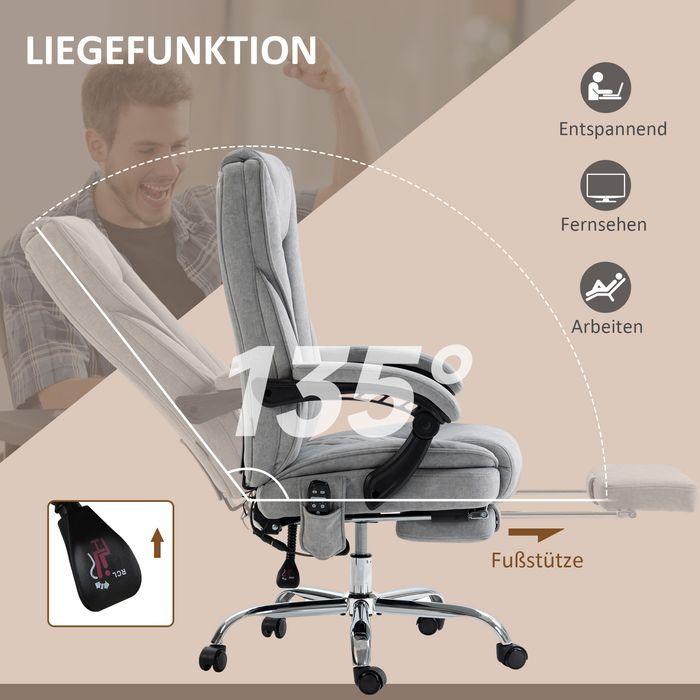 Produktbild Swisshandel24 Ergonomischer Bürostuhl mit Massagefunktion, Fussstütze, drehbar, rollbar, Grau