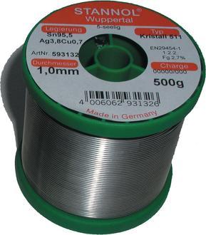 Actual product image Stannol Solder wire, 1mm, Sn95.5/Ag3.8/Cu0.7, 500g