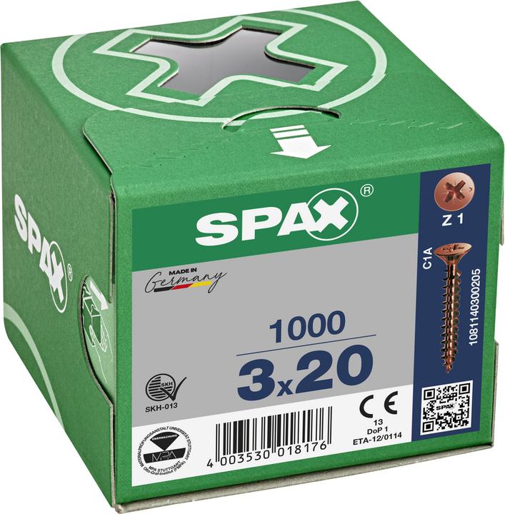 Produktbild Spax Senkkopf Bremsrippen Kreuzschlitz Z1 Vollgewinde Brueniert (1000 Schrauben pro Stück)