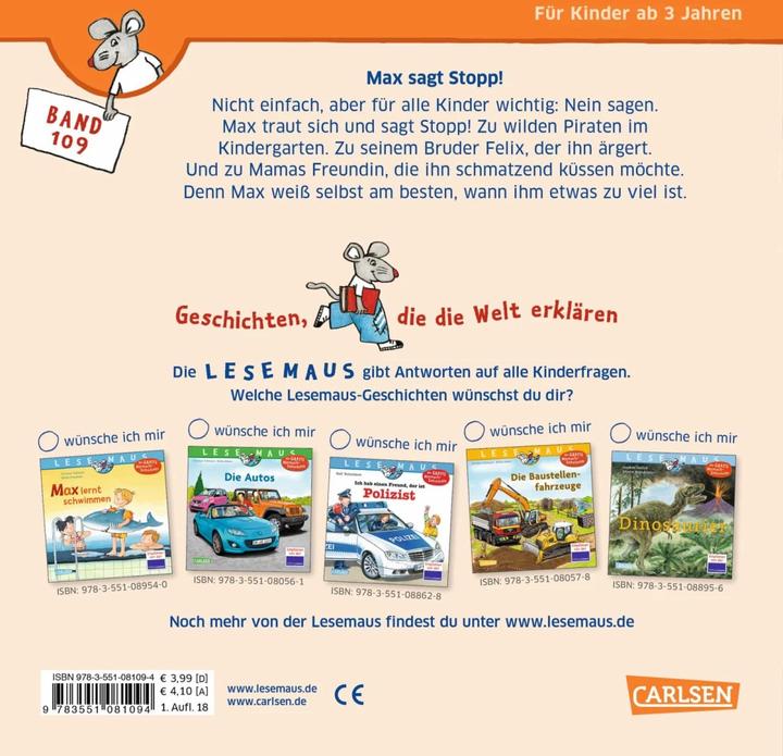Produktbild LESEMAUS 109: Max sagt Stopp! (Deutsch, Christian Tielmann, 2018)