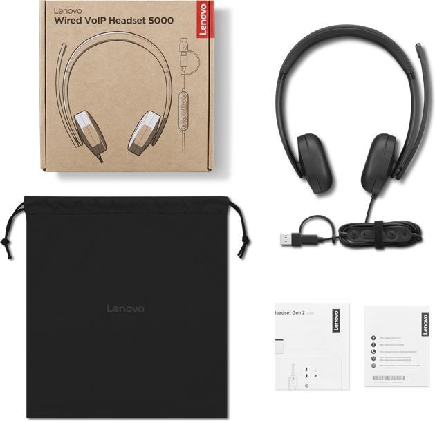 Produktbild Lenovo VoIP Headset 5000, Kabelgebunden, Büro/Callcenter, 20 - 20000 Hz, 144 g, Kopfhörer, Schwarz (Kabelgebunden, USB-C)