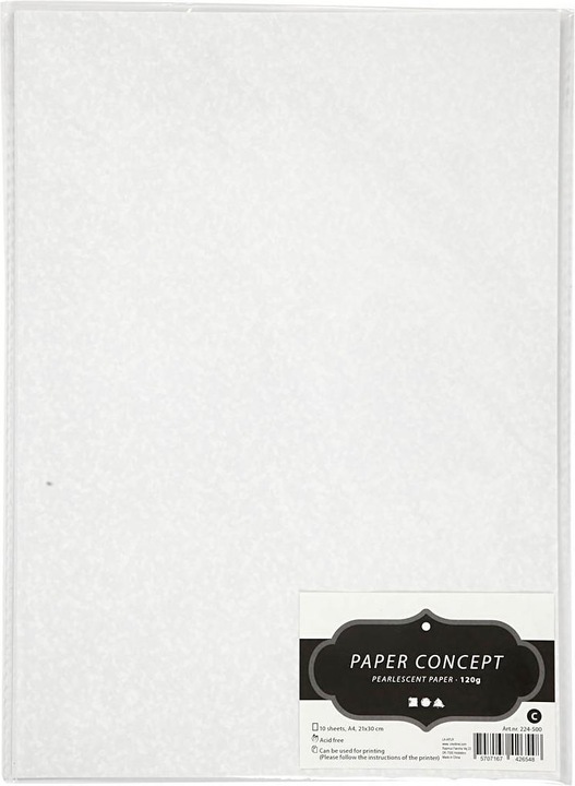 Creativ Company Carta madreperla A4, madreperla bianca, 120 grammi, 10 fogli (120 g/m², 10 x)