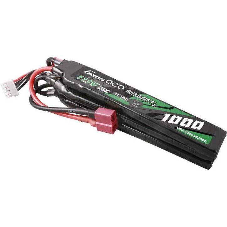 Thumbnail - Gens Ace 25C 1000mAh 3S1P 11.1V Nunchuck 3X Airsoft Gun Lipo Battery with T Plug (11.10 V, 1000 mAh)
