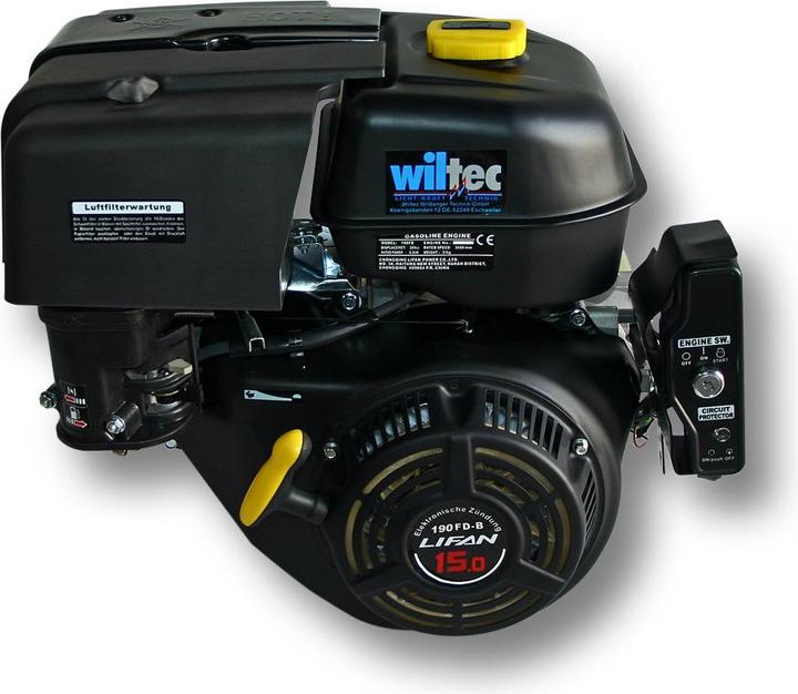 Produktbild Wiltec LIFAN 190 Benzinmotor 10kW (15PS) 25,4mm Elektrostart Kartmotor 420ccm (Häcksler, Kehrmaschine, Rasenmäher)
