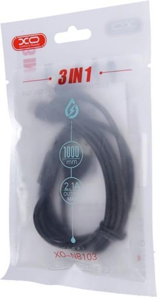 Actual product image xO cable NB103 3in1 USB - Lightning + USB-C + microUSB 1,0 m 2,1A black (1 m, USB 2.0, 10.50 W)