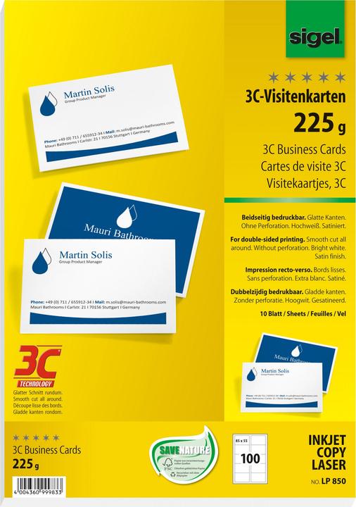 Produktbild Sigel Visitenkarten 3C (A4, 100 Blätter)