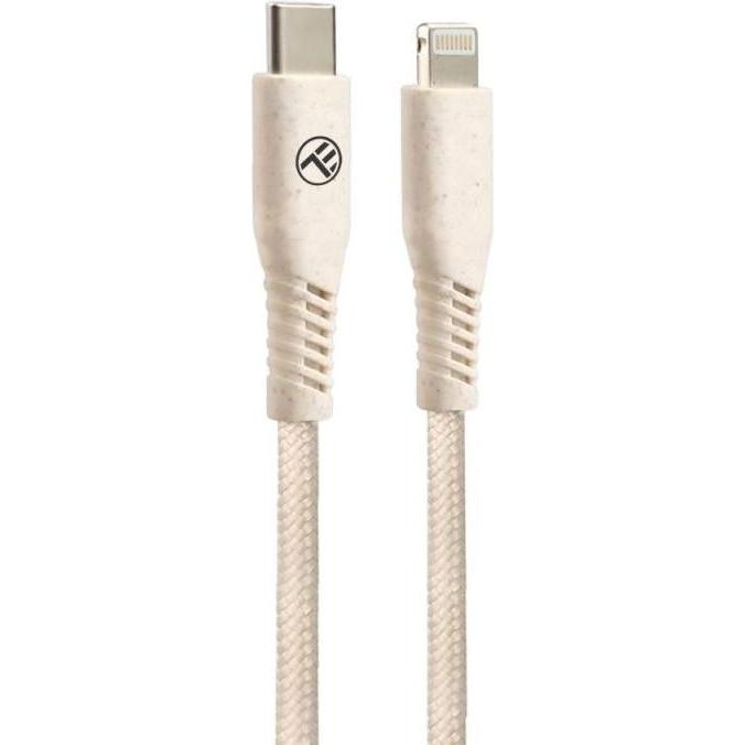 Tellur Grünes Datenkabel Typ-C zu Lightning 2,4A PD20W 1m Nylon creme (1 m, USB 3.2 Gen 1), USB Kabel