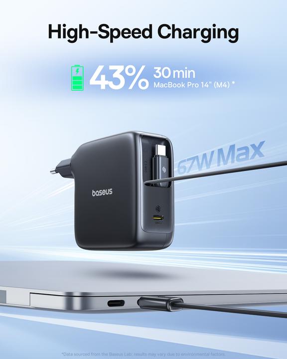 Produktbild Baseus EnerCore CJ21 Charger Retractable 3C 67W EU Black (67 W, 3 Ports)