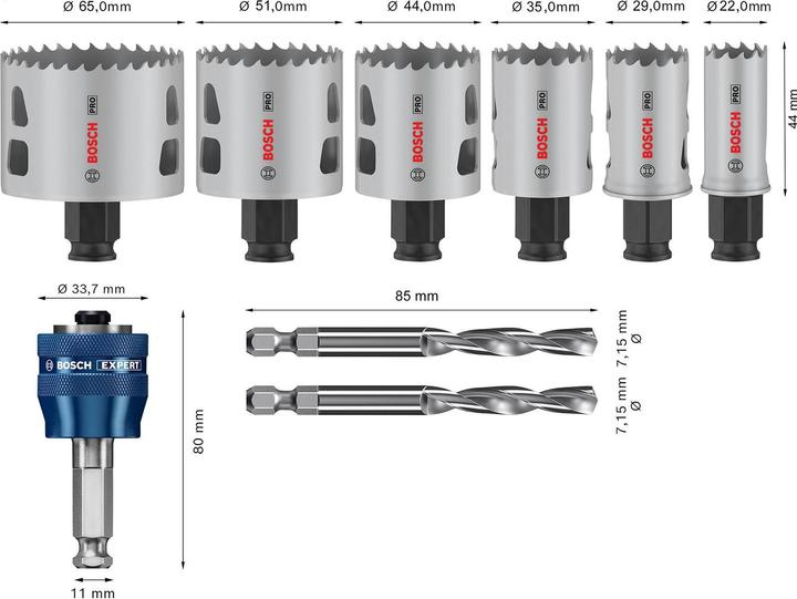 Produktbild Bosch Professional Zubehör PRO Multi Material PC Plus Lochsägen-Set, 9-tlg. (29 Millimeter, 22 Millimeter, 44 Millimeter, 35 Millimeter, 51 Millimeter, 65 Millimeter)