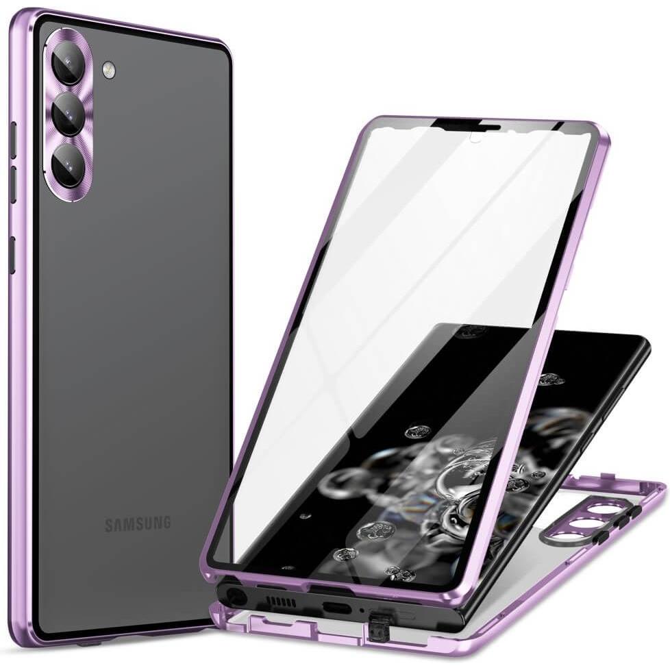 Cover-Discount Magnetische Schutzhülle mit Panzerglas violett (Samsung Galaxy S24+), Smartphone Hülle, Violett