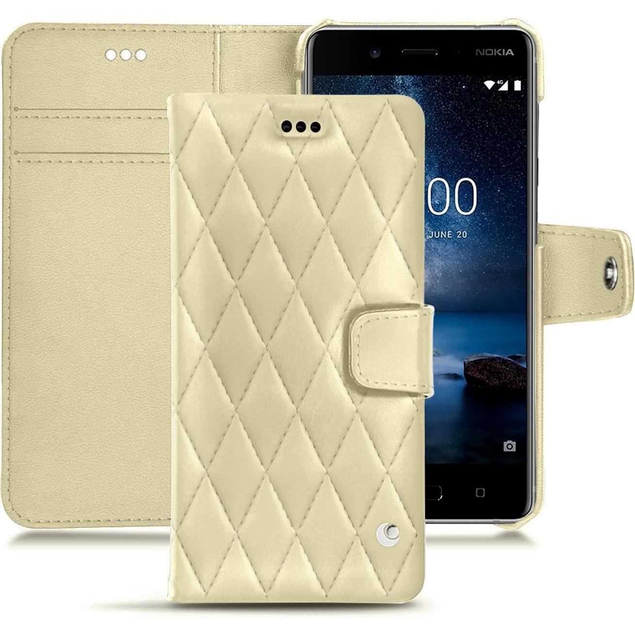 Noreve Lederschutzhülle Wallet (Nokia 8), Smartphone Hülle, Beige