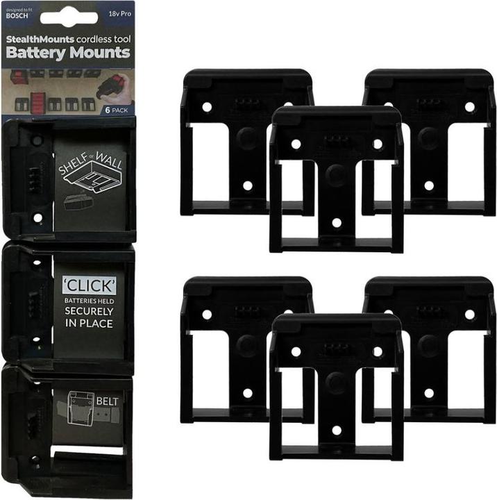 StealthMounts BM-BO18-6 Schwarze Akkuhalter für Bosch 18v (6er Pack)