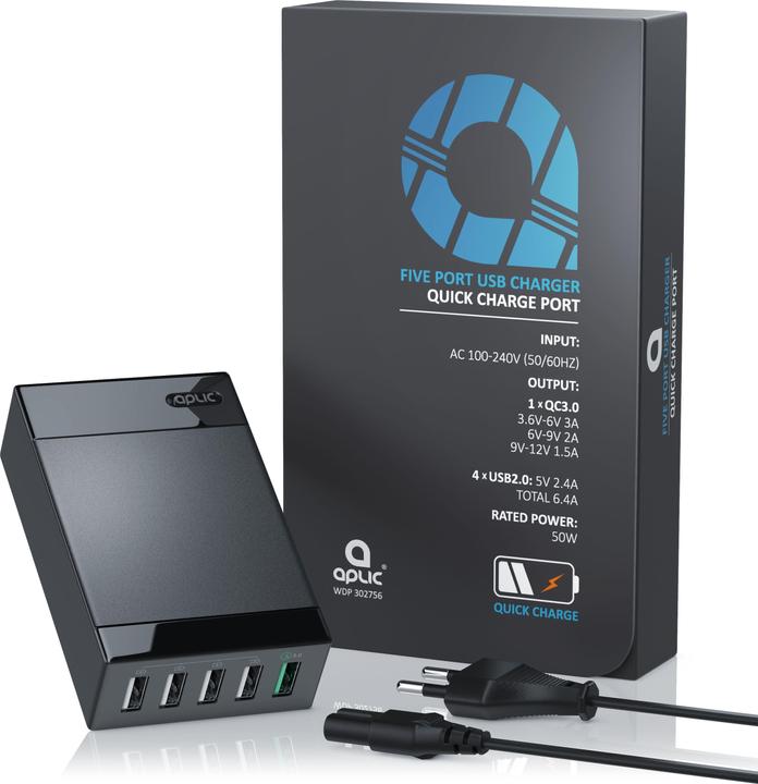 Actual product image Aplic 5 Port USB QC 3.0 Charger (50 W)