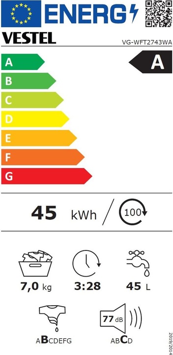 Energie-Label Vestel VG-WFT2743WA, Set mit Lenor (7 kg, Links)