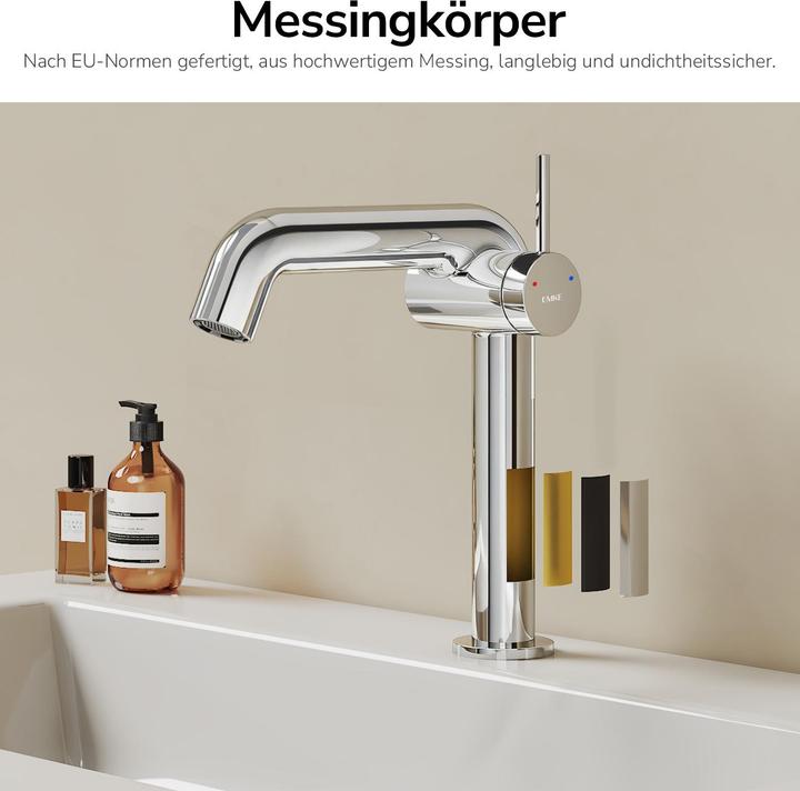Produktbild Emke Wasserhahn Bad Messing Keramikkartusche Luftsprudler Waschtischarmatur Mischbatterie einfache Instal