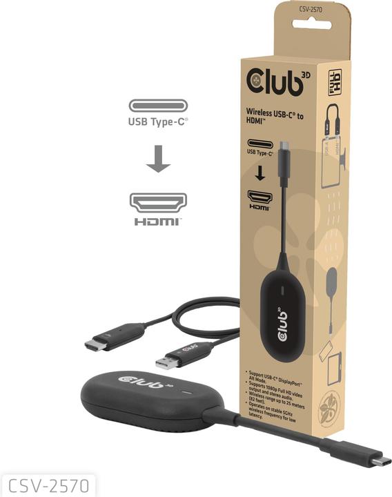 Image du produit Club 3D Club3D Wireless USB-C > HDMI Streaming Kit Full-HD 25m (USB-C)