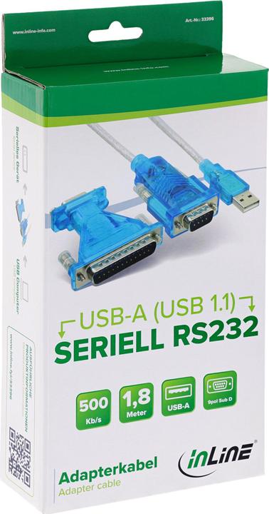 Image du produit InLine Câble adaptateur USB-Série USB St A à 9 broches St 1,8m avec adaptateur 9-25 broches (1.80 m)