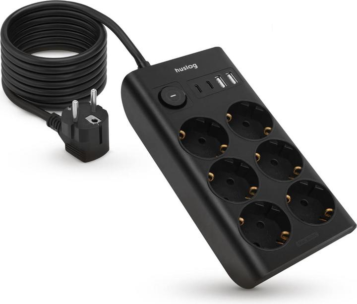 Huslog Flat power strip (6x, CEE 7/3, 1.50 m)