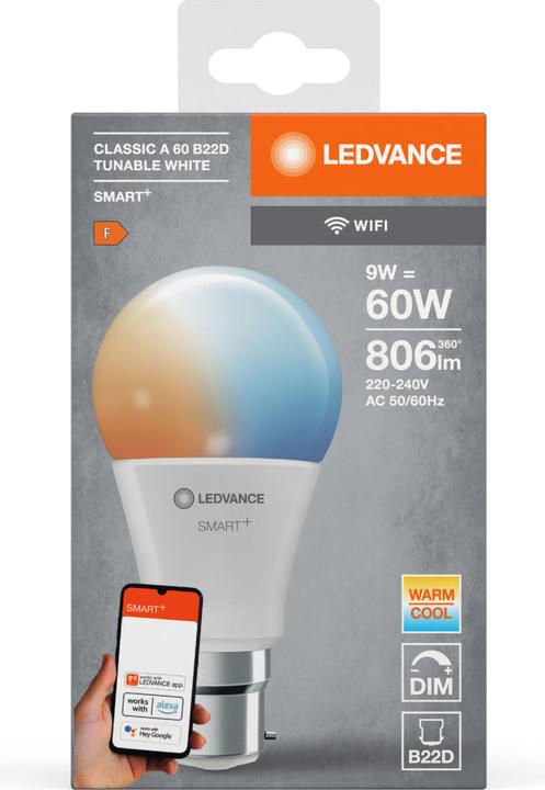 Produktbild Ledvance Smart+ Wifi Classic (B22d, 9 W, 806 lm, 1 x, F)