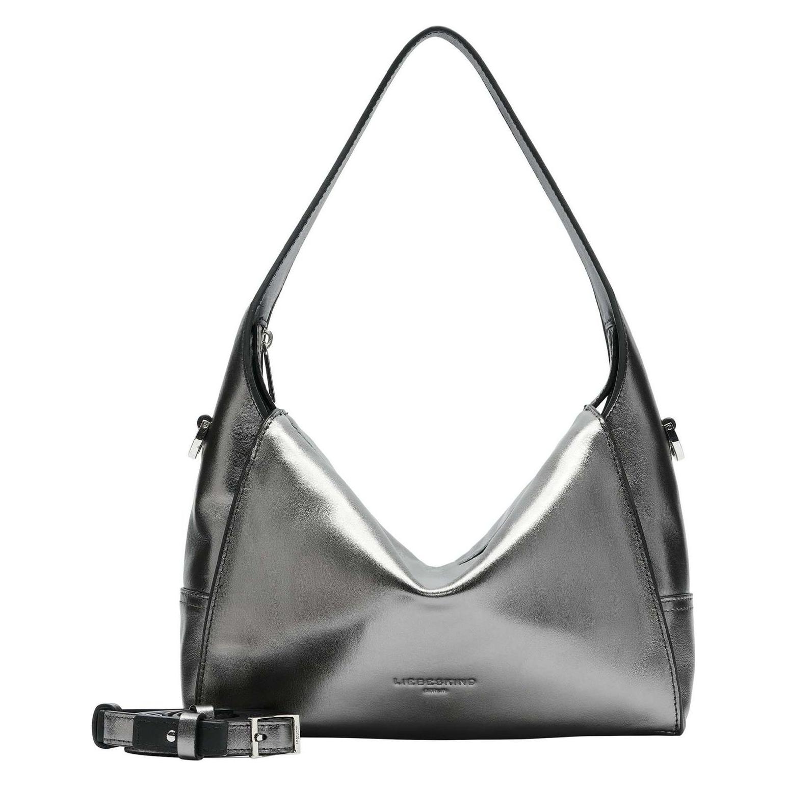 Liebeskind Berlin, Damen, Handtasche, Hobo Schultertasche Aus Leder In Metallic-Optik, Grau