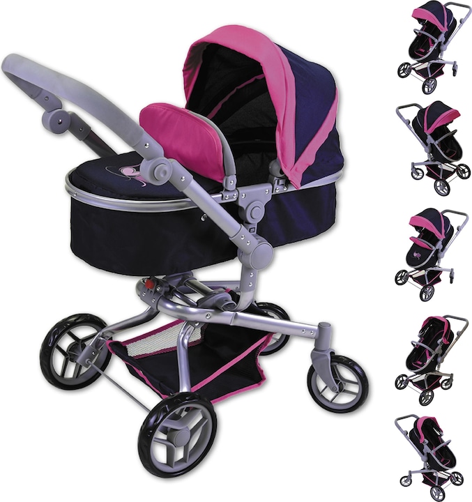 Knorrtoys Doll's pram Boonk - flying hearts blue pink