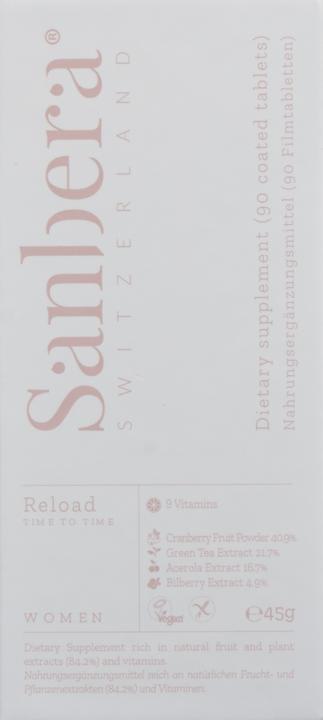 Valeurs nutritives et ingrédients Sanbera Nightly Reload Femmes (90 pièce(s), Cachets)