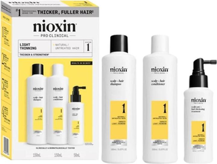 Immagine prodotto Nioxin Kit Sistema 1 Shampoo 150ml Balsamo 150ml Trattamento 50ml - Kit diradamento lieve (Shampoo liquido)