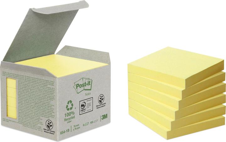 Post-it Recycling Notes Haftnotizen Standard 6541B gelb 6 Blöcke (76 x 76 mm)