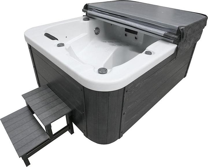 Home Deluxe Outdoor Whirlpool WHITE PEARL, 27 Massagedüsen, Beleuchtung, Treppe und Thermoabdeckung, 3 Personen