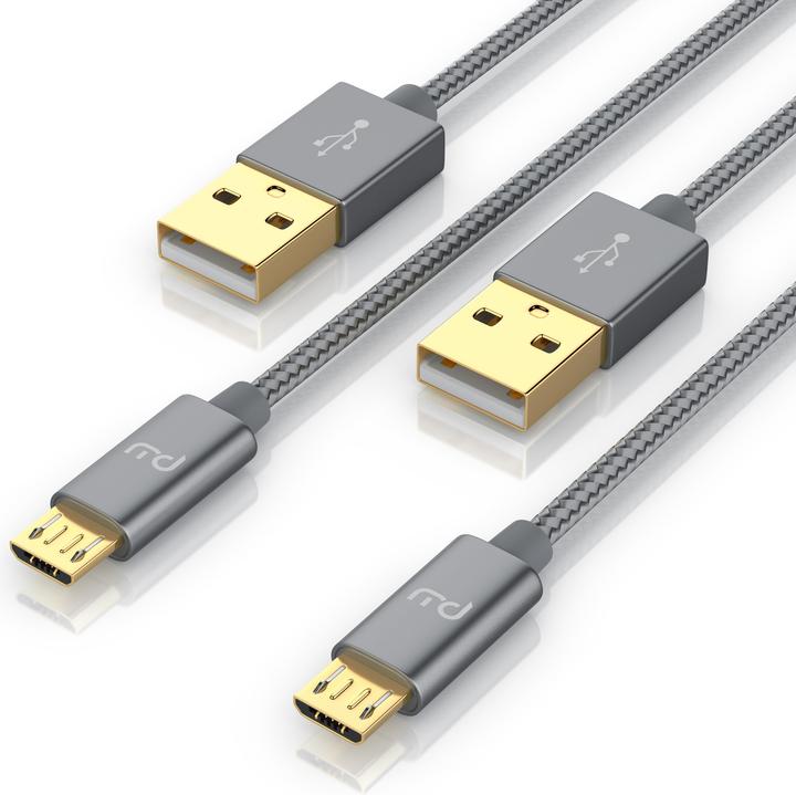 Primewire 2x Micro USB Kabel - 2,4A Micro-USB Schnellladekabel, Nylon, Metallstecker, Datenkabel Ladekabel (3 m, USB 2.0)