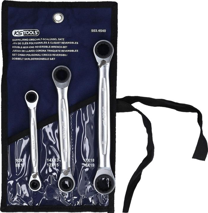 KS Tools Jeu de clés mixtes à cliquet 4 en 1 GEARplus réversible (19 mm, 8 mm, 10 mm, 14 mm, 18 mm, 11 mm, 12 mm, 17 mm, 15 mm, 13 mm, 9 mm, 16 mm)