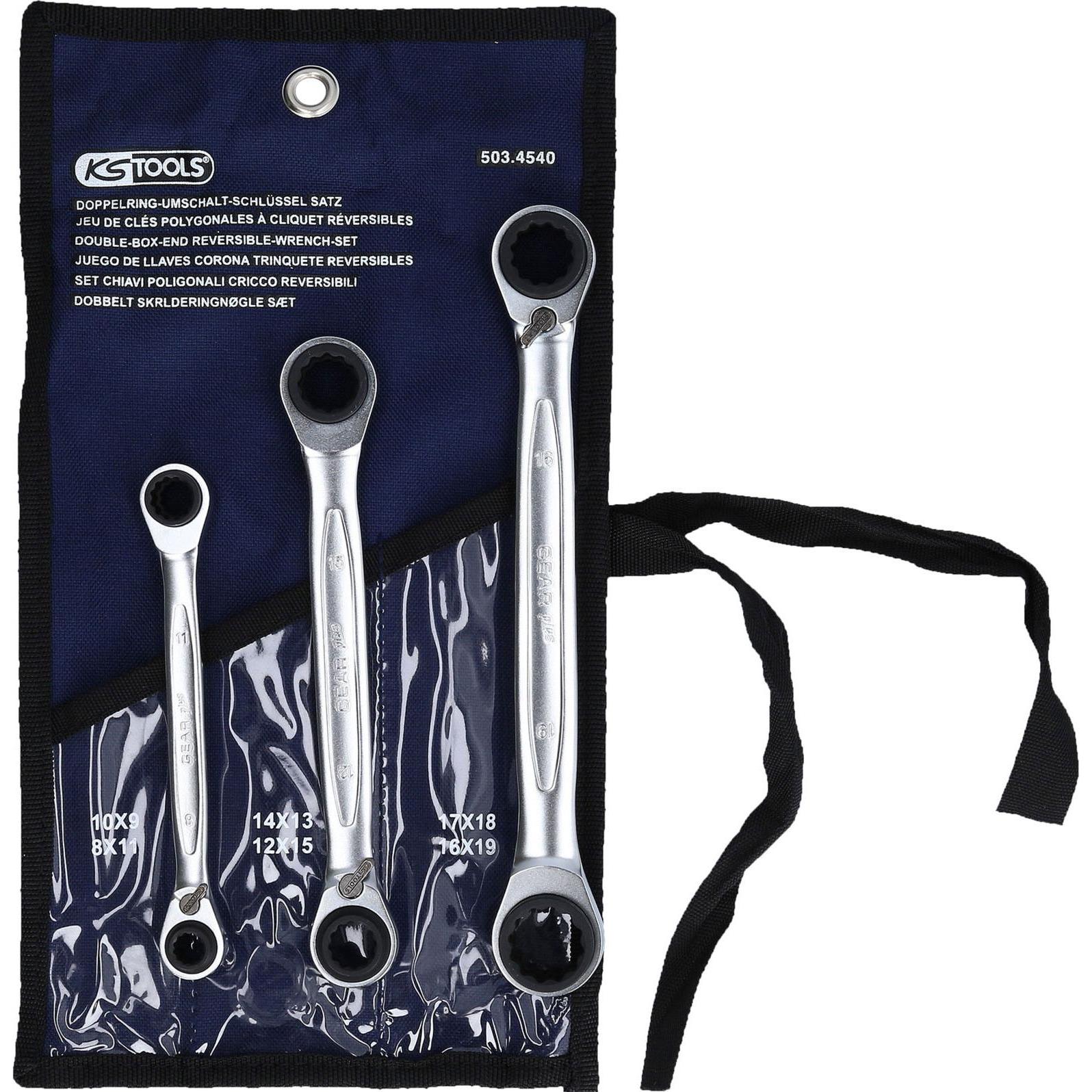 KS Tools, Schraubenschlüssel, 4 in 1 GEARplus umschaltbar Doppel-Ratschenringschlüssel-Satz (19 mm, 8 mm, 15 mm, 13 mm, ...