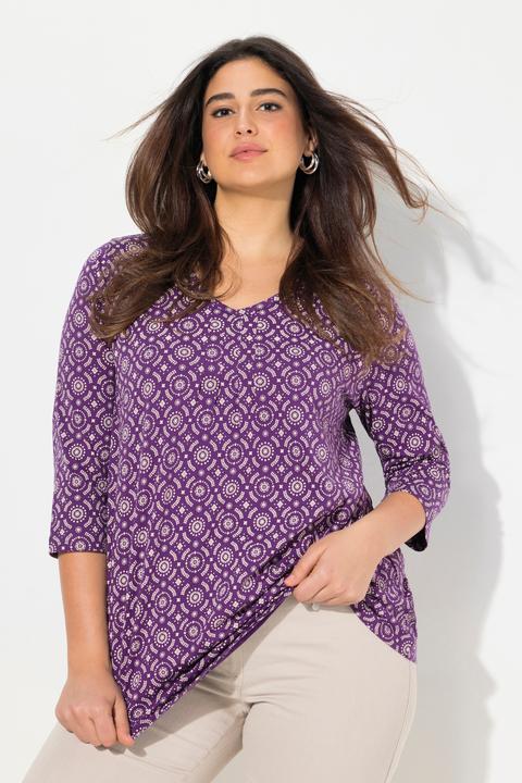 Produktbild Ulla Popken Shirt, A-Linie, Zierfalten, V-Ausschnitt, 3/4-Arm (50, 52)