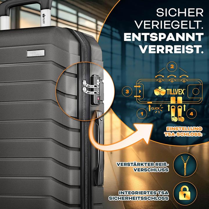 Actual product image Tillvex 3-teiliges Hartschalenkoffer-Set mit TSA Schloss, Kofferwaage, Kofferanhänger & Koffergurten