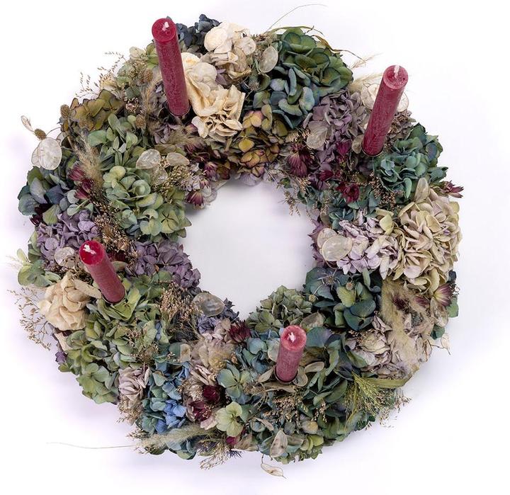 Immagine prodotto VEG and the City Corona d'Avvento di fiori secchi selvatici di circa 45 cm - Candele Bordeaux (45 cm)