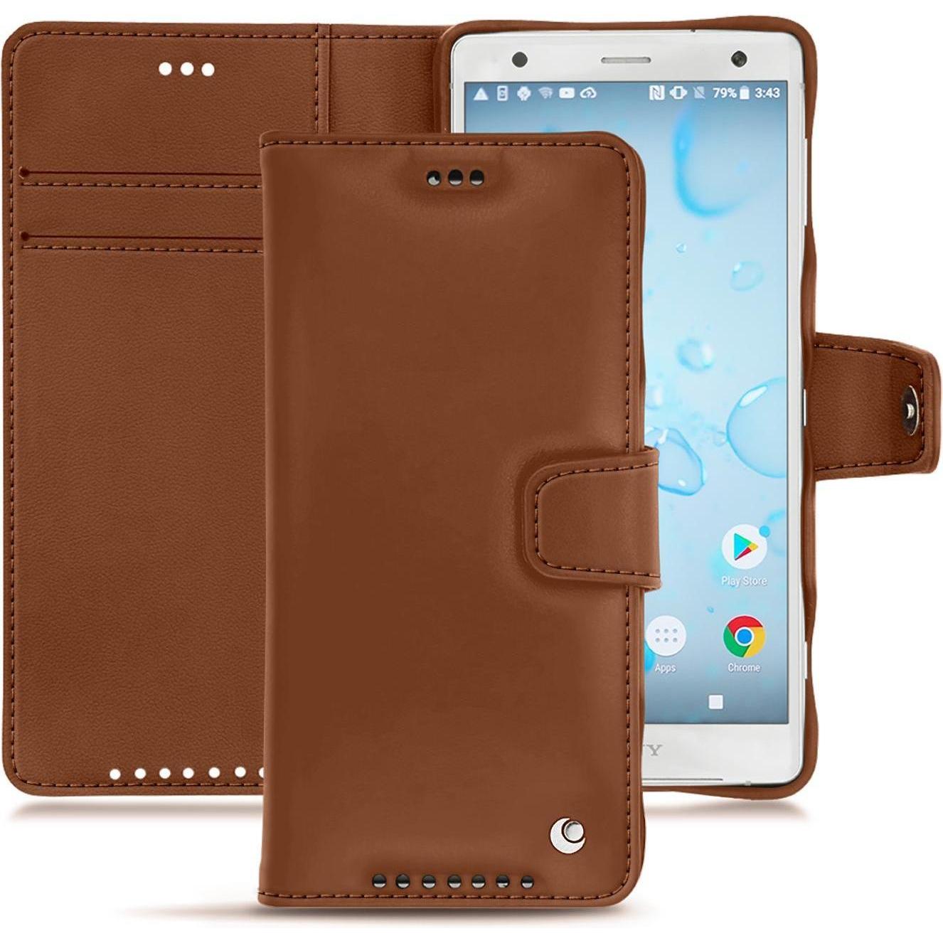Noreve Lederschutzhülle Wallet (Sony Xperia XZ2), Smartphone Hülle, Braun