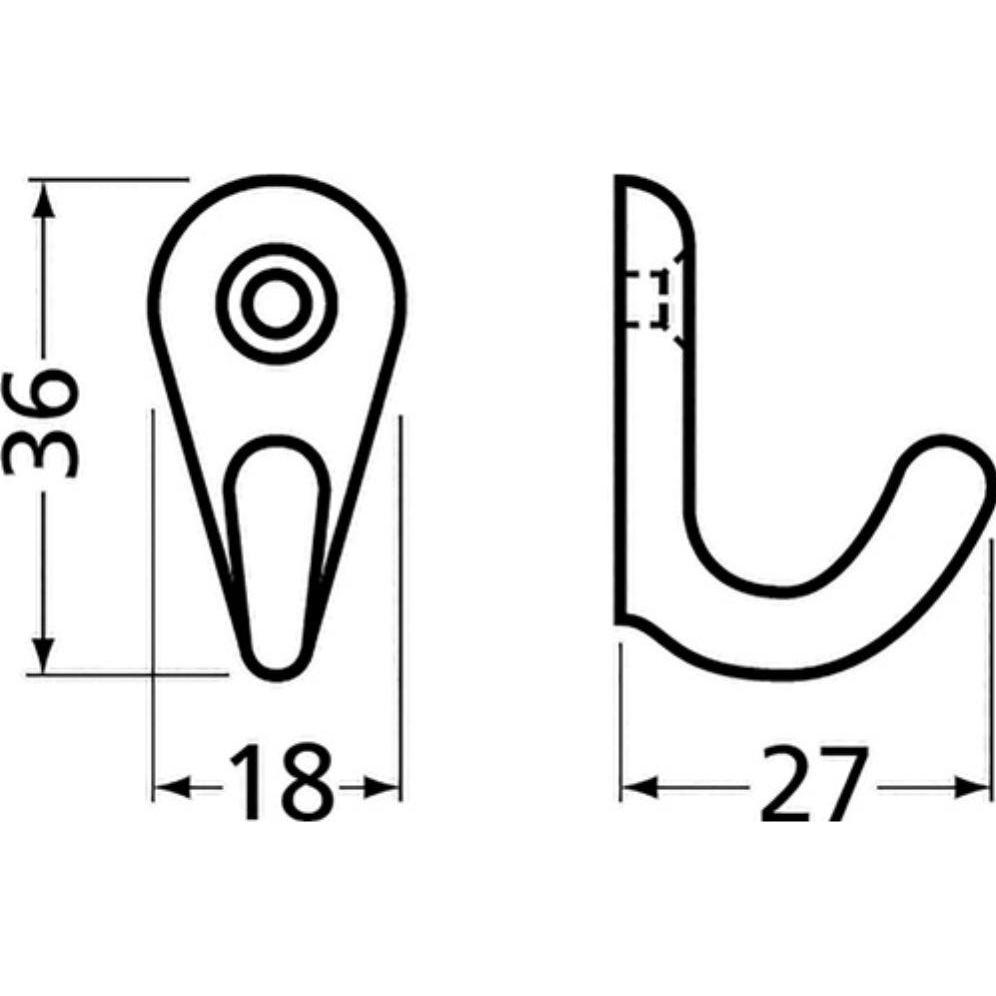 Thumbnail - Hermeta, Garderobe + Kleiderhaken, Handtuchhaken 0557 1 Haken Höhe 36 mm Aluminium kunststoffbeschichtet schwarz Ausladu...