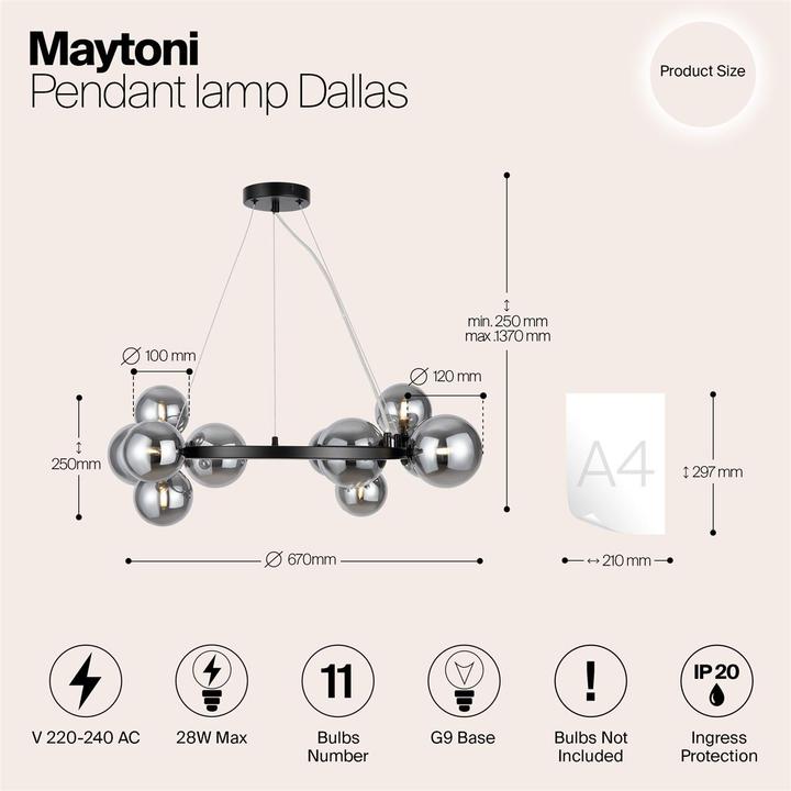 Produktbild Maytoni Dallas Pendelleuchte, Hängeleuchte 11x G9 Schwarz (G9)