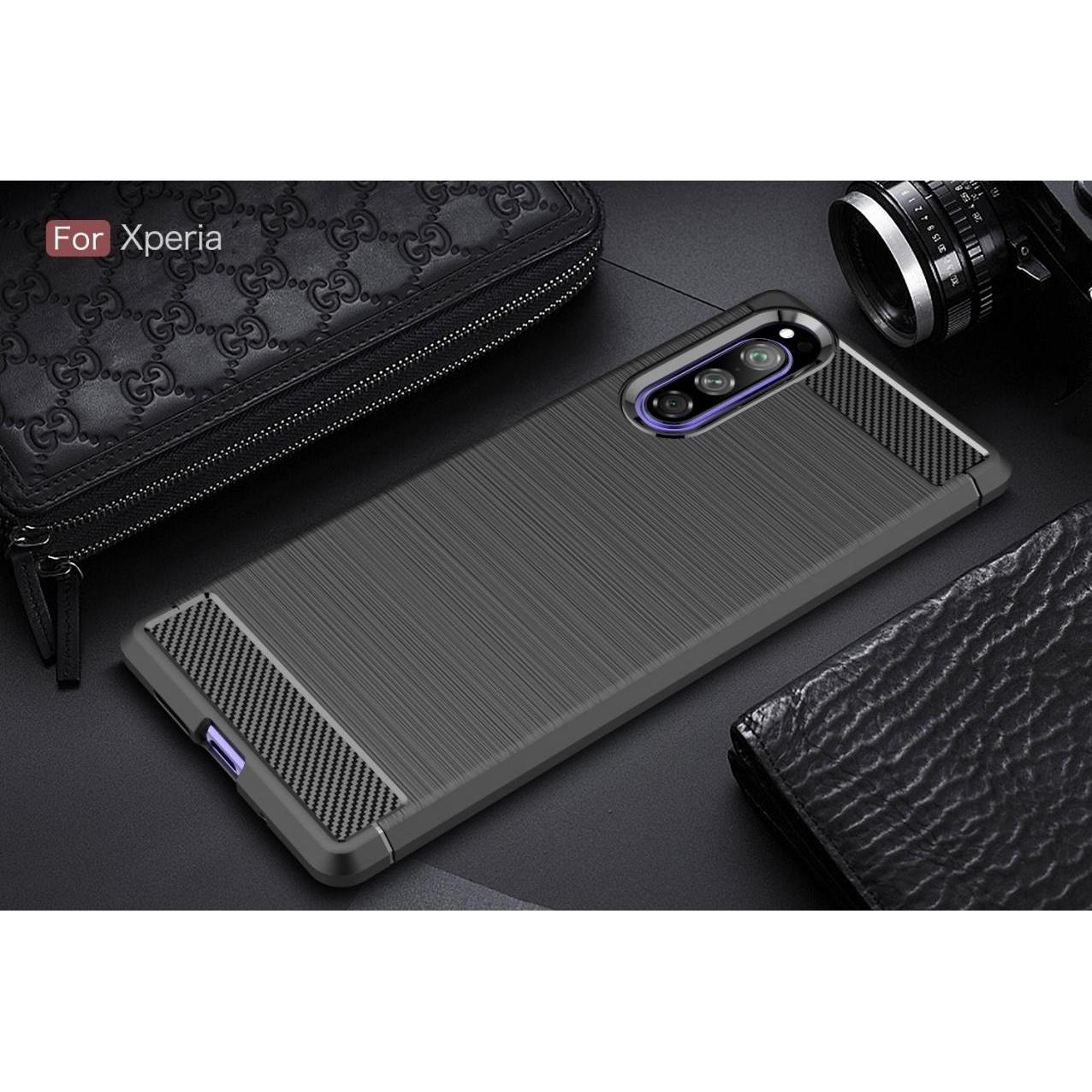 Thumbnail - Screenguard Sony Xperia 5 Hülle Carbon Brushed Soft TPU (Sony Xperia 5), Smartphone Hülle, Schwarz