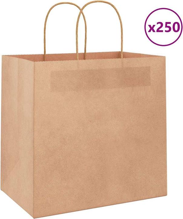 Immagine prodotto VidaXL Sacchetti di carta kraft 250 pezzi con manico marrone 26x17x25 cm (Borsa da regalo, 250 x)