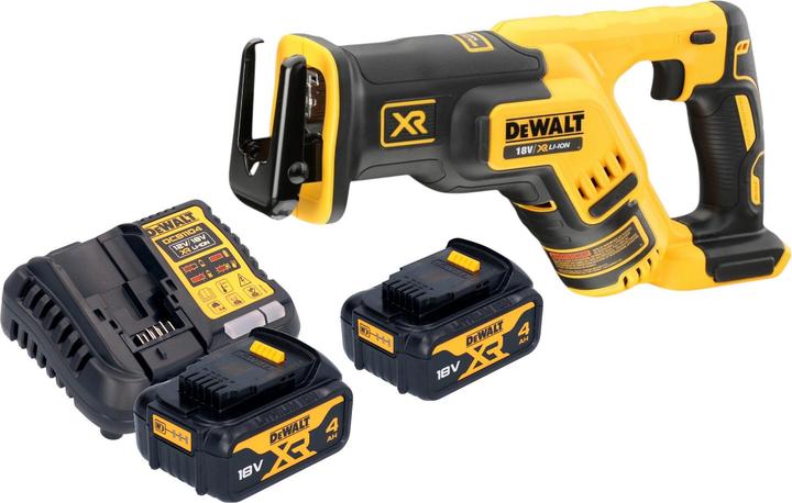 1x DeWalt DCS 367 cordless reciprocating saw, 2x DeWalt DCB 182 18 V 4.0 Ah battery, 1x DeWalt charger