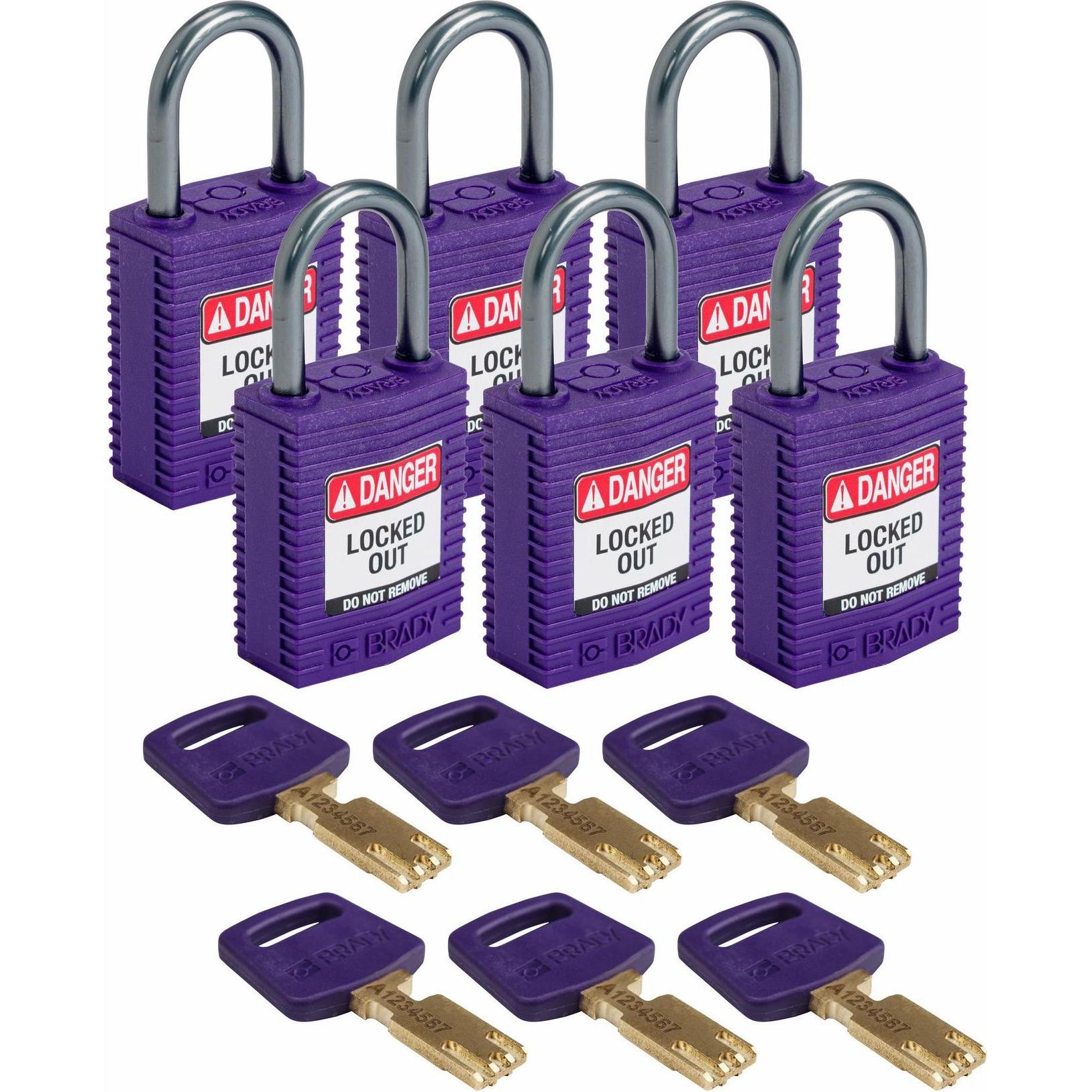 Brady, Vorhängeschloss, SafeKey Compact Nylon-Vorhängeschlösser mit Aluminiumbügel für Lockout-Anwendungen
