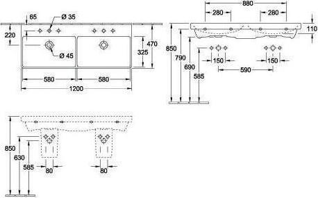Produktbild Villeroy & Boch V&B Schrank-Doppelwaschtisch AVENTO 1200x470x160mm m ÜL we Alpin CeramicPlus (470 mm, 1200 mm)