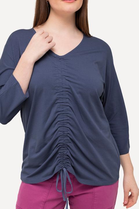 Immagine prodotto Ulla Popken T-shirt con arricciatura, scollo a V, maniche a 3/4 e cotone biologico (58)