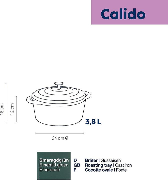 Actual product image Kela Calido roaster (Casserole + stew pot, Cast iron, 24 x 11.50 cm)