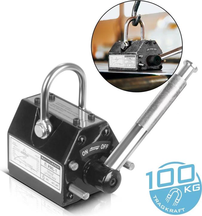 Produktbild Stahlwerk Lasthebemagnet mit 100 kg 220 lbs Tragkraft und 350kg 771 lbs Zugkraft (100 kg)