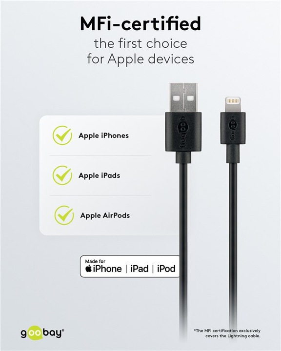 Produktbild Goobay USB-A Ladegerät Slim mit Apple Lightning Kabel (5 W)