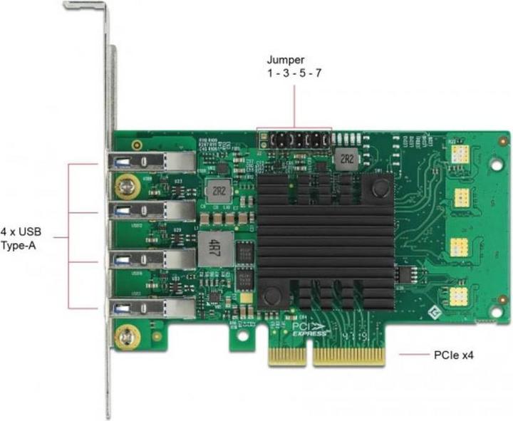 Actual product image Delock PCI Express x4 Card to 4 x external USB3.0 Quad Channel