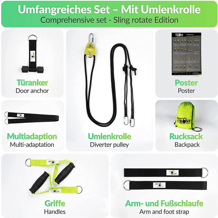 Produktbild BodyCross Schlingentrainer mit Umlenkrolle (Limette)