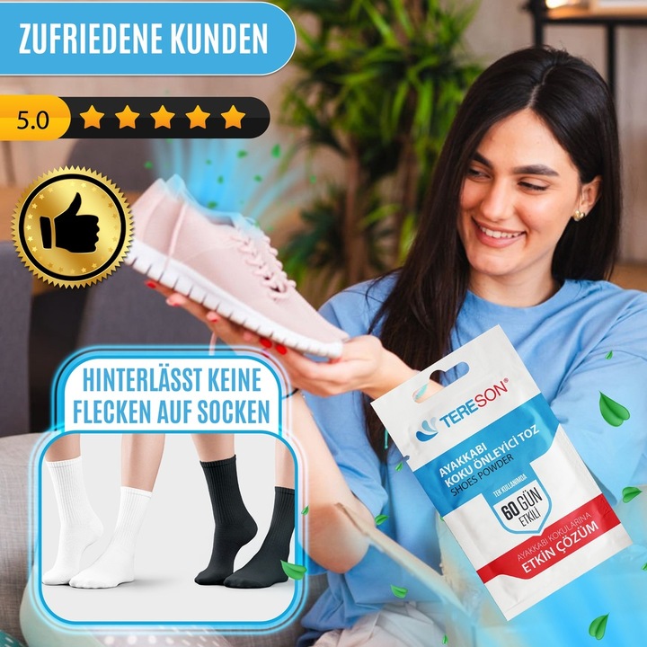 Immagine prodotto Tereson Deodorante per piedi, polvere antiodore per scarpe, effetto 60 giorni, confezione da 10 (Deodorante per piedi e polvere)